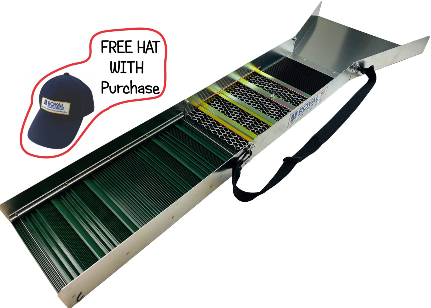A green Sluice Box 10-inch Folding Hybrid with a free hat with purchases.