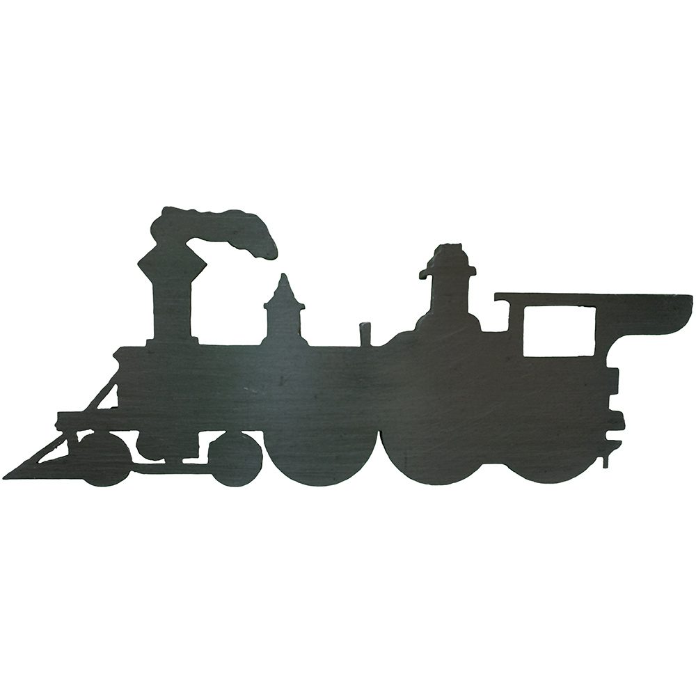 A black silhouette of a Branding Iron Train on a white background.