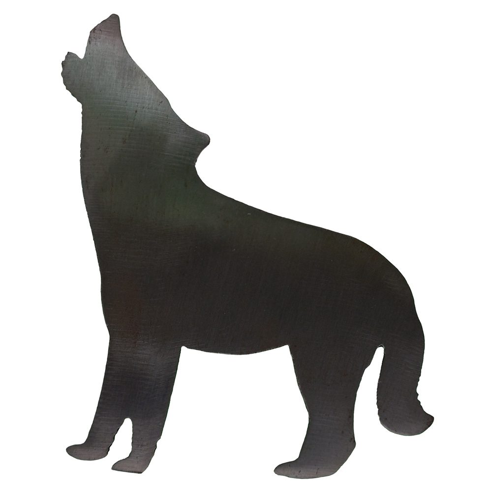 A silhouette of a Branding Iron Wolf howling on a white background.